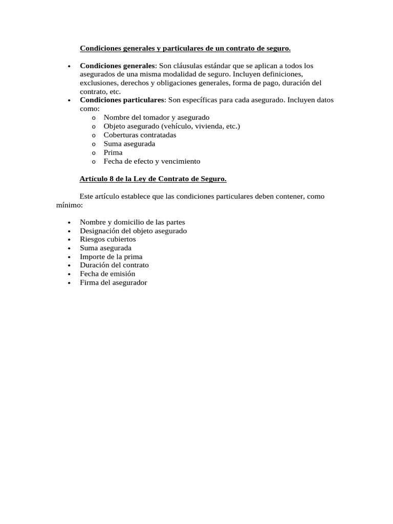 Condiciones Generales y Particulares | PDF