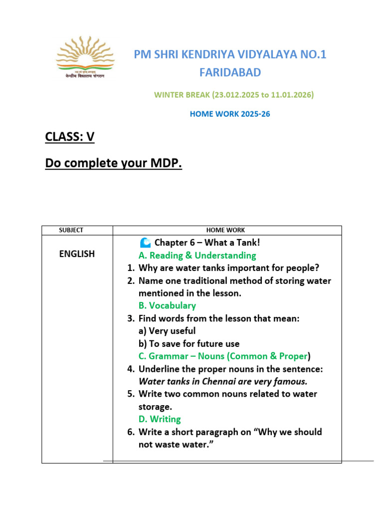 Class V Winter Homework 2025-26 | PDF | Symmetry | Weight
