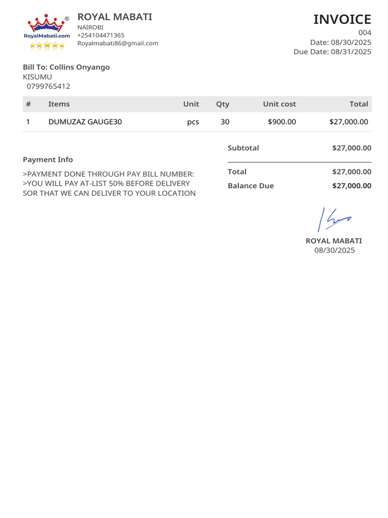 Invoice: Royal Mabati | PDF