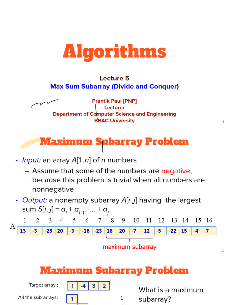 Max Sum Subarray: Divide & Conquer | PDF | Mathematical Logic ...