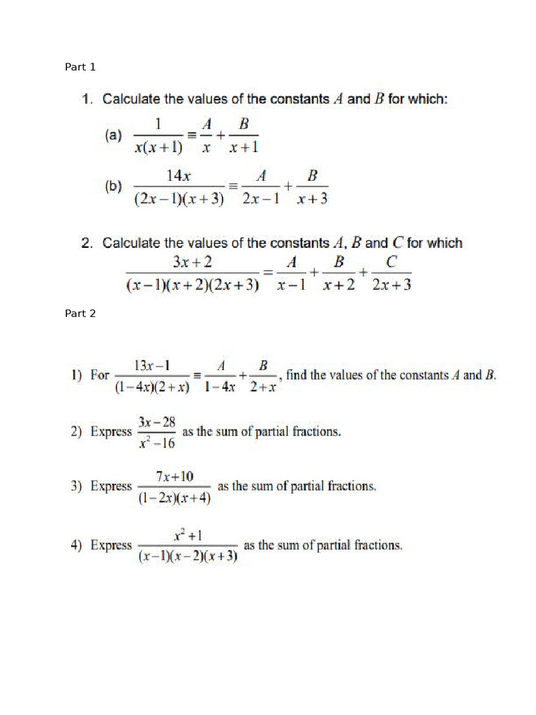 Partial Fractions Homework | PDF