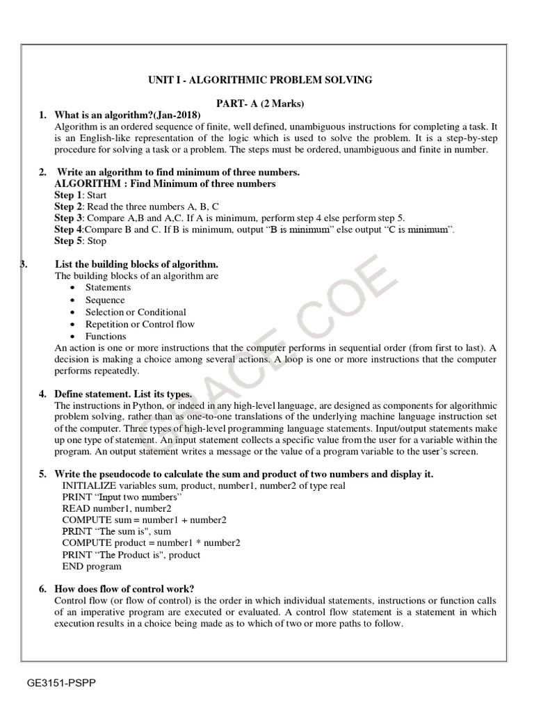 3 PYTHON I UNIT 2,16 mark QA FINAL | PDF | Algorithms | Computer Program
