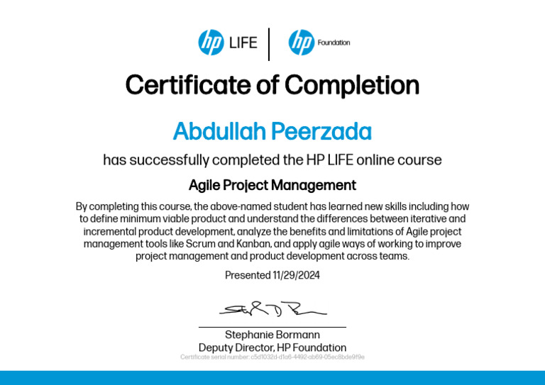 HP LIFE Agile Project Management Certificate | PDF