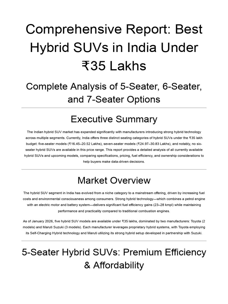 Hybrid_SUV_Report | PDF | Hybrid Vehicle | Fuel Economy In Automobiles