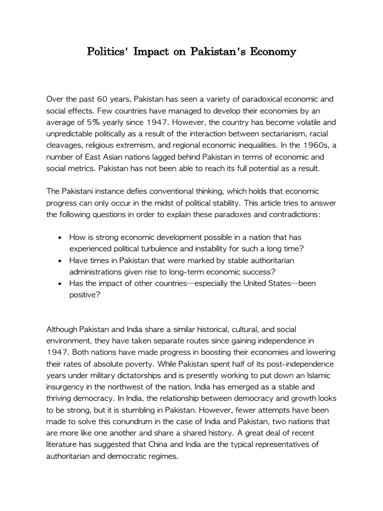 Politics and Economic Growth in Pakistan | PDF | Pakistan | Government ...