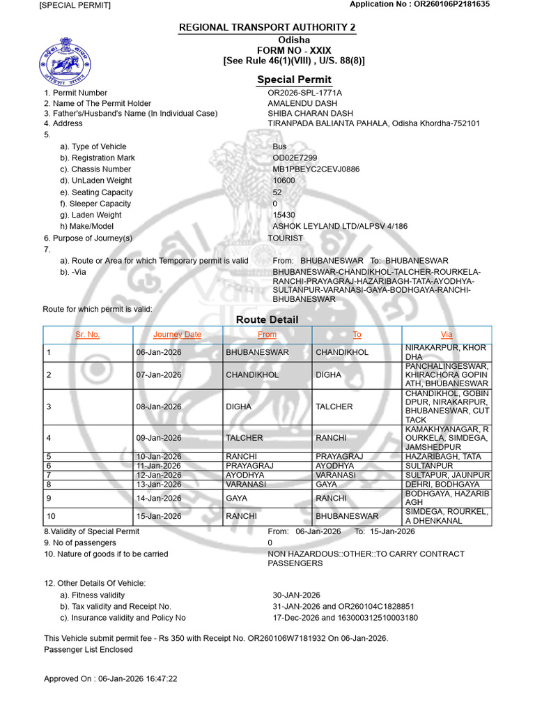 Odisha Special Permit for Tourist Bus | PDF | Transport