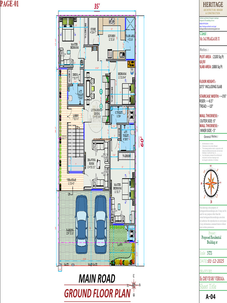 Ground Floor Plan for Residential Building | PDF | Stairs