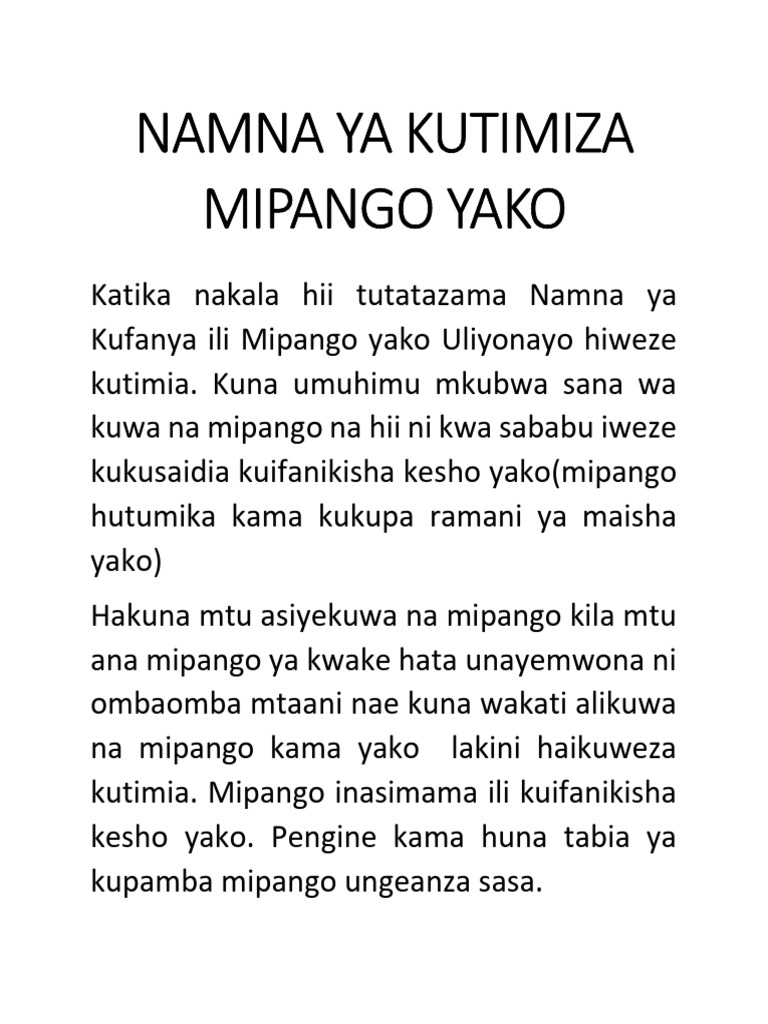 Namna Ya Kutimiza Mipango Yako by Eng&Mwl Clement Paschal Mtula | PDF