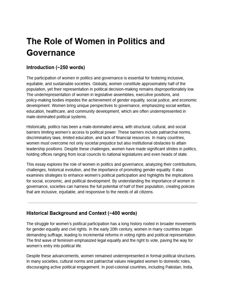 The Role of Women in Politics and Governance | PDF | Governance | Woman