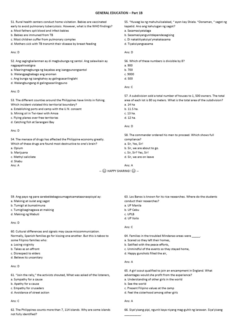 General Education - Part 1B | PDF | Tuberculosis | Philippines