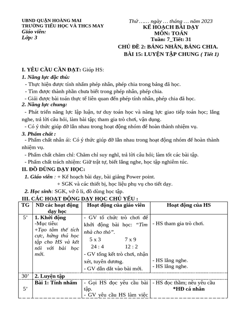 k3 - kế Hoạch Bài Dạy Tuần 7 - toán | PDF