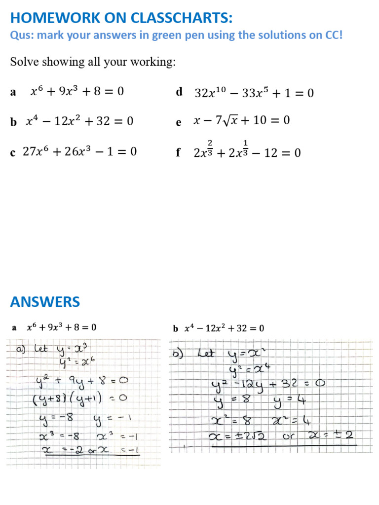 Math Homework Solutions on ClassCharts | PDF