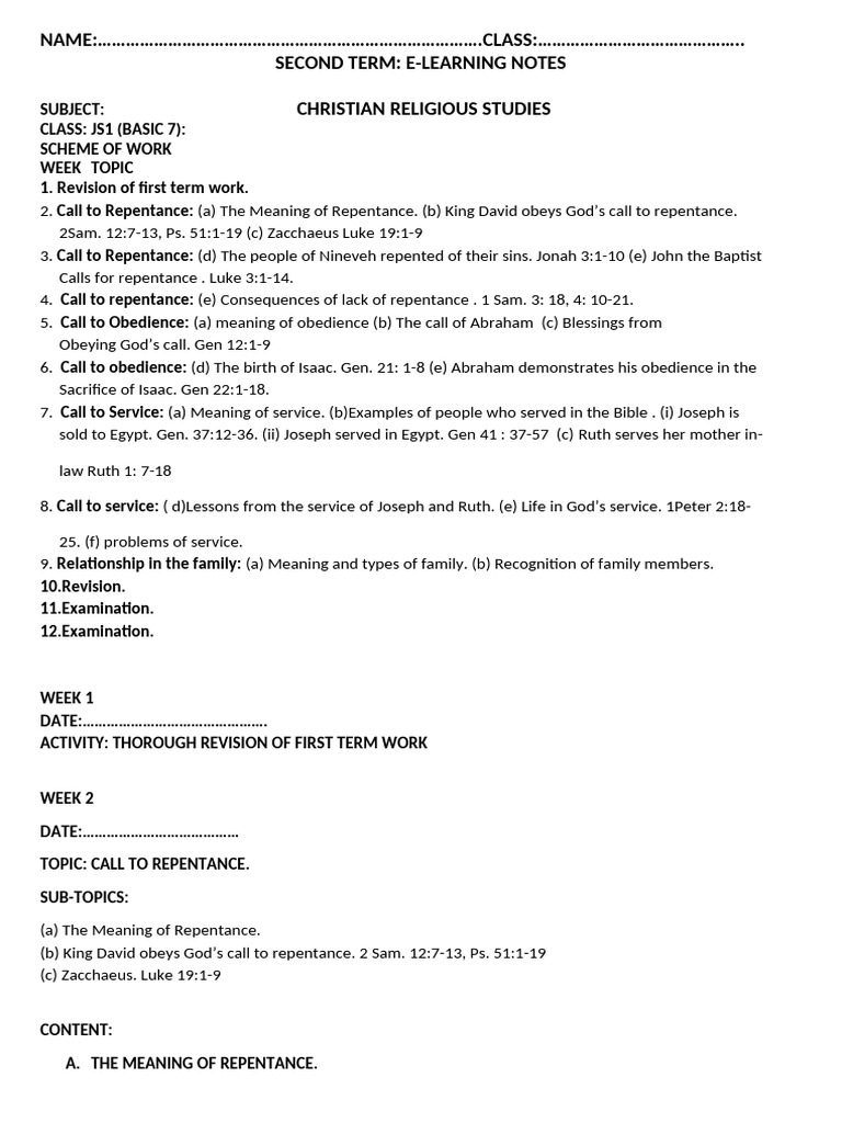 JS1 Christian Religious Studies Notes | PDF | Abraham | Family