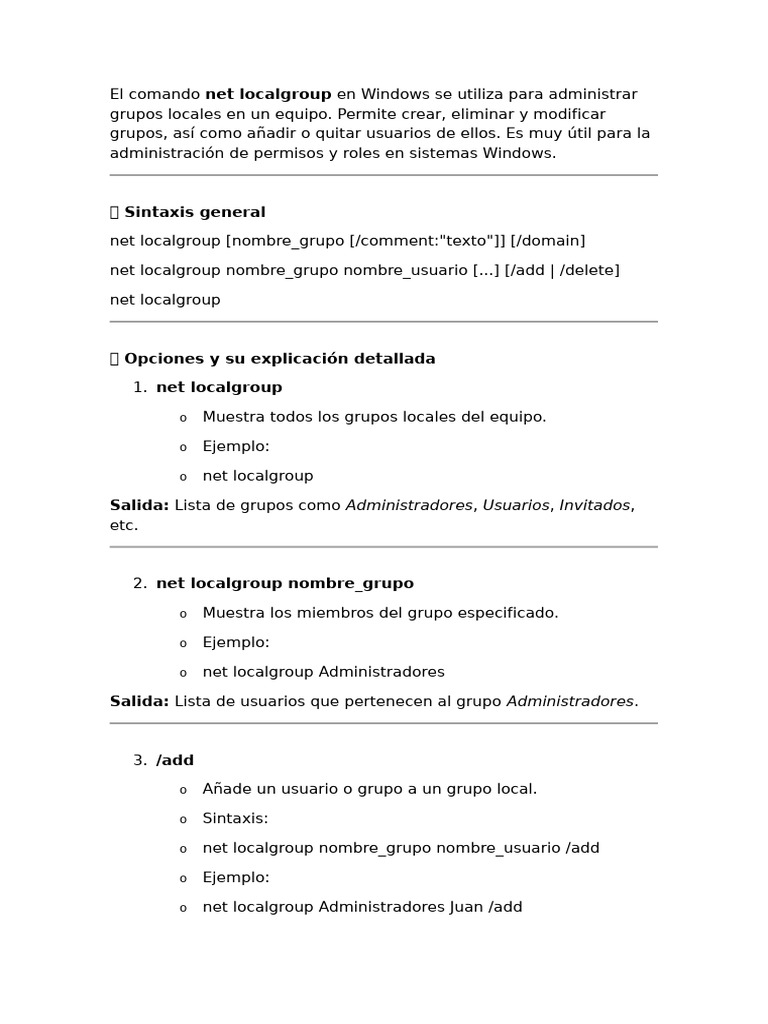 Comando net localgroup en Windows | PDF | Software | Informática