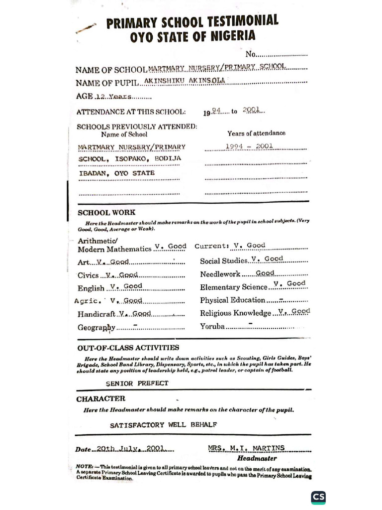 Primary School Leaving Certificate - Compressed | PDF