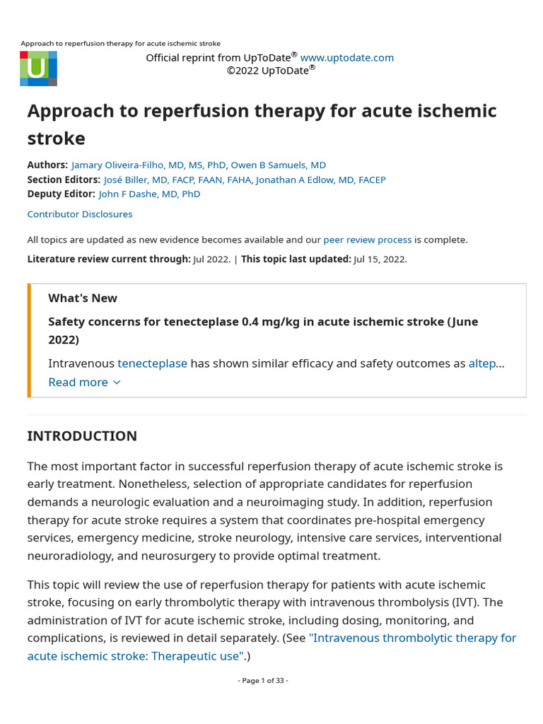Reperfusion Therapy for Acute Stroke | PDF | Stroke | Thrombus