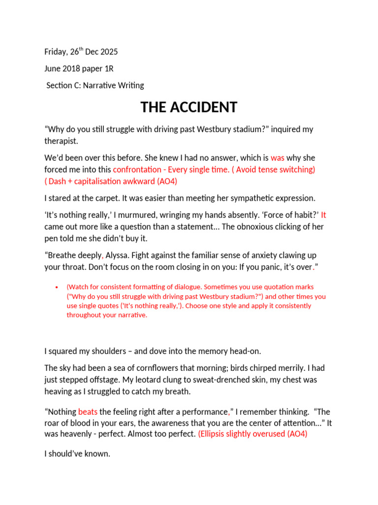 Narrative of a Driving Trauma | PDF | Ellipsis