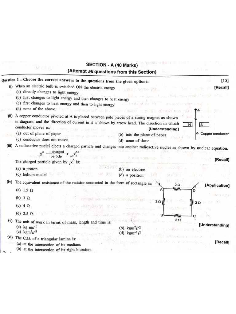 XTH F To I Physics Question Paper (For Revision) | PDF