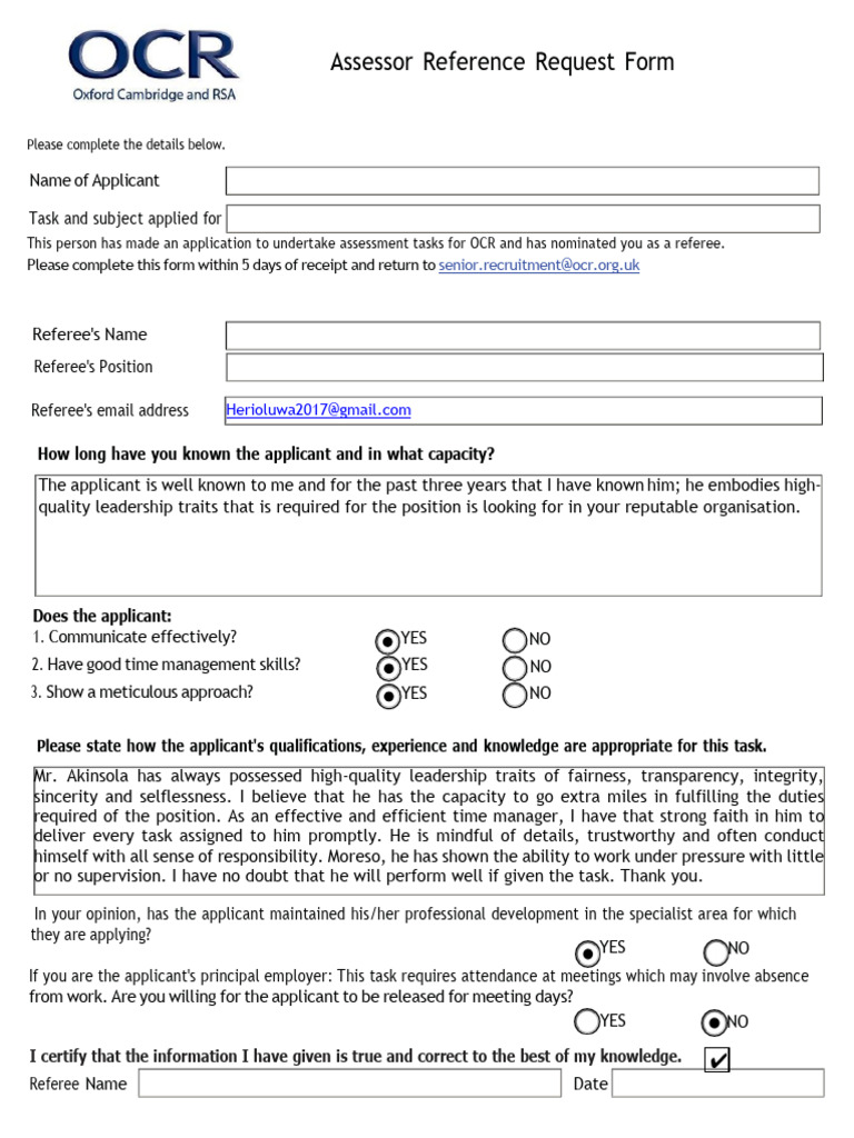 Assessor Ocr Form (1) | PDF | Leadership