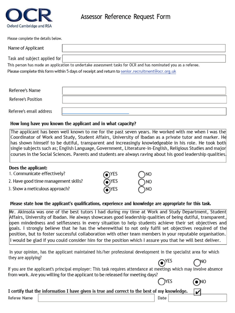 Referee Assessment Request Form | PDF