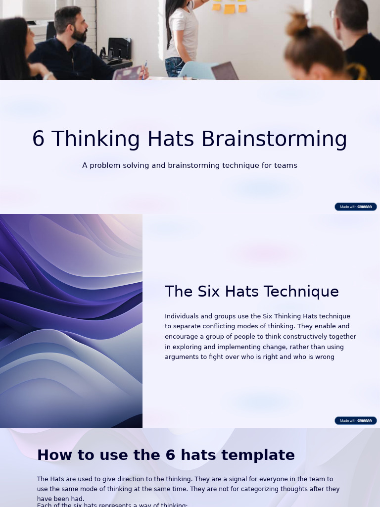 Copy of 6 Thinking Hats Brainstorming | PDF | Cognitive Psychology ...