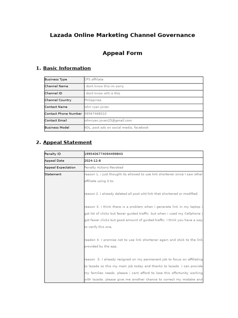Lazada Affiliate Appeal Form Submission | PDF | Facebook | Cyberspace