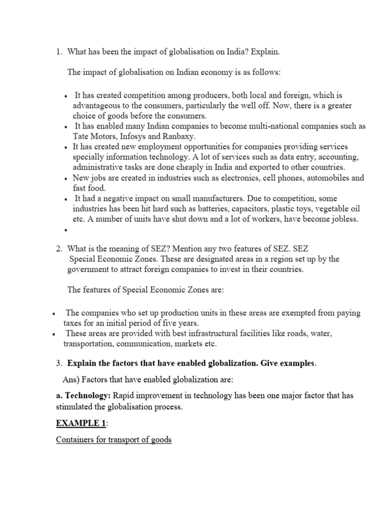 Globalization Most Important Questions | PDF | Globalization | Economies