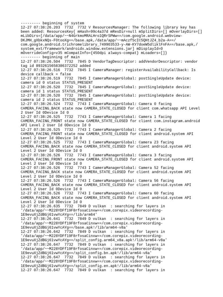 Camera and Vulkan Library Status Logs | PDF | Computing | Mobile Software