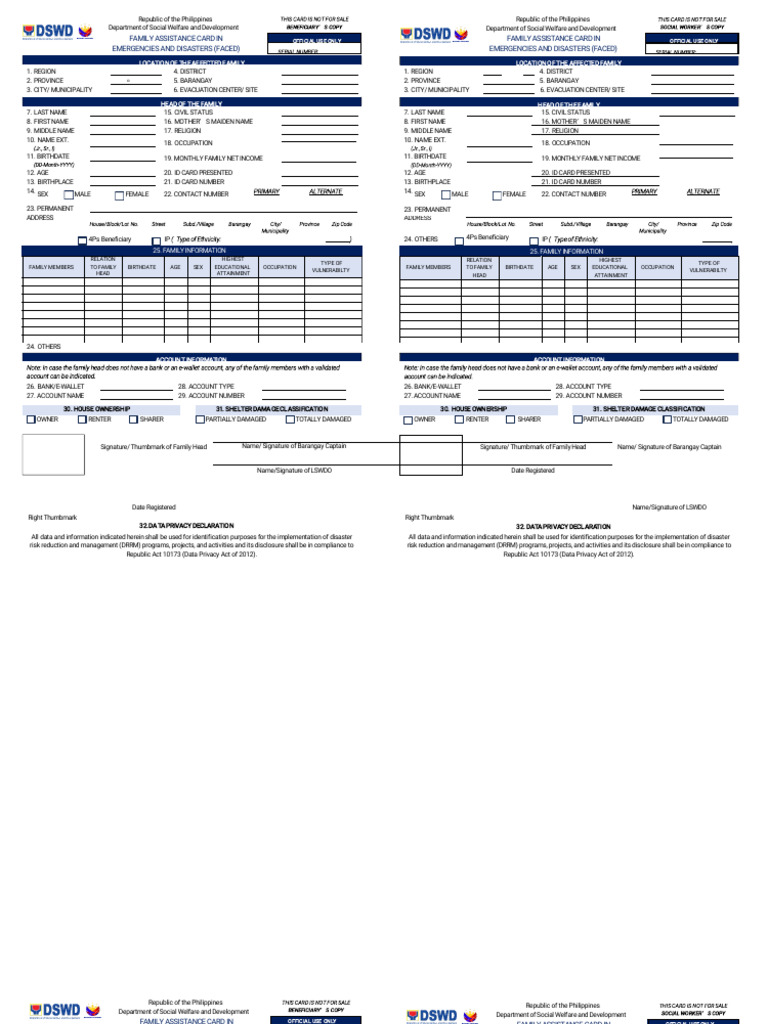 Family Assistance Card for Emergencies | PDF