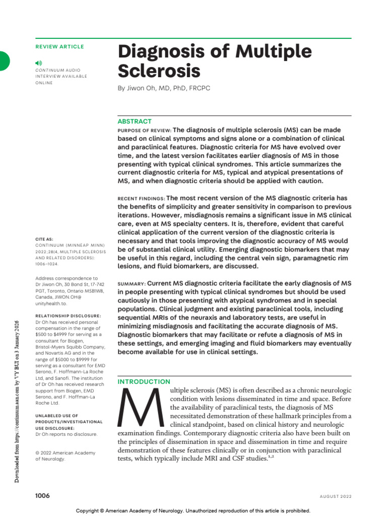 Current MS Diagnosis Criteria Explained | PDF | Multiple Sclerosis ...