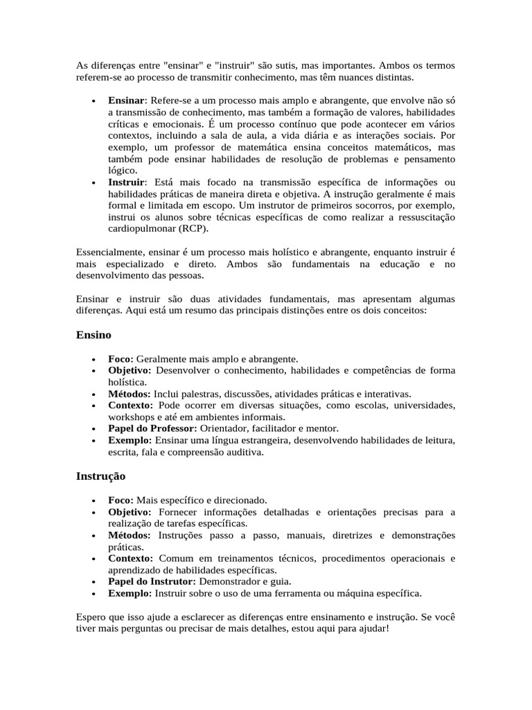 Diferenças entre Ensinar e Instruir | PDF | Comunicação | Informação