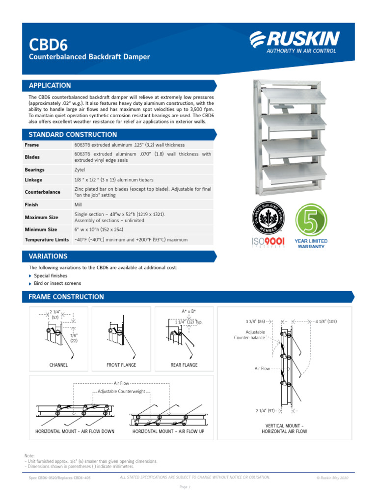 CBD6 Counterbalanced Backdraft Damper | PDF | Extrusion | Mechanical ...