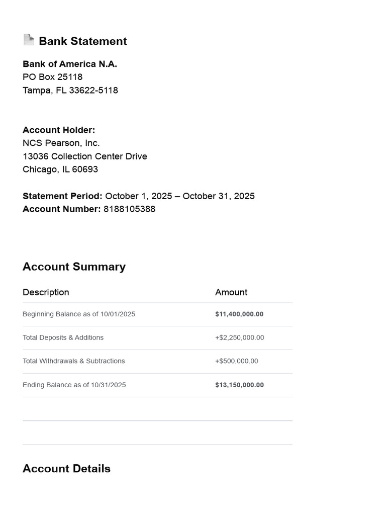 October 2025 Bank Statement Summary | PDF | Automated Clearing House ...