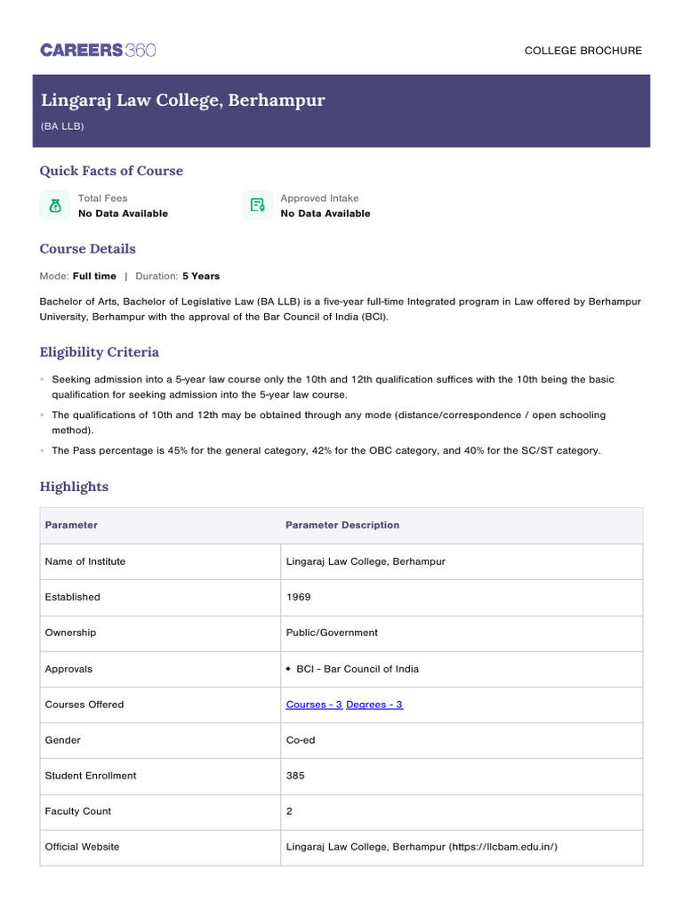 Lingaraj Law College BA LLB Program Overview | PDF