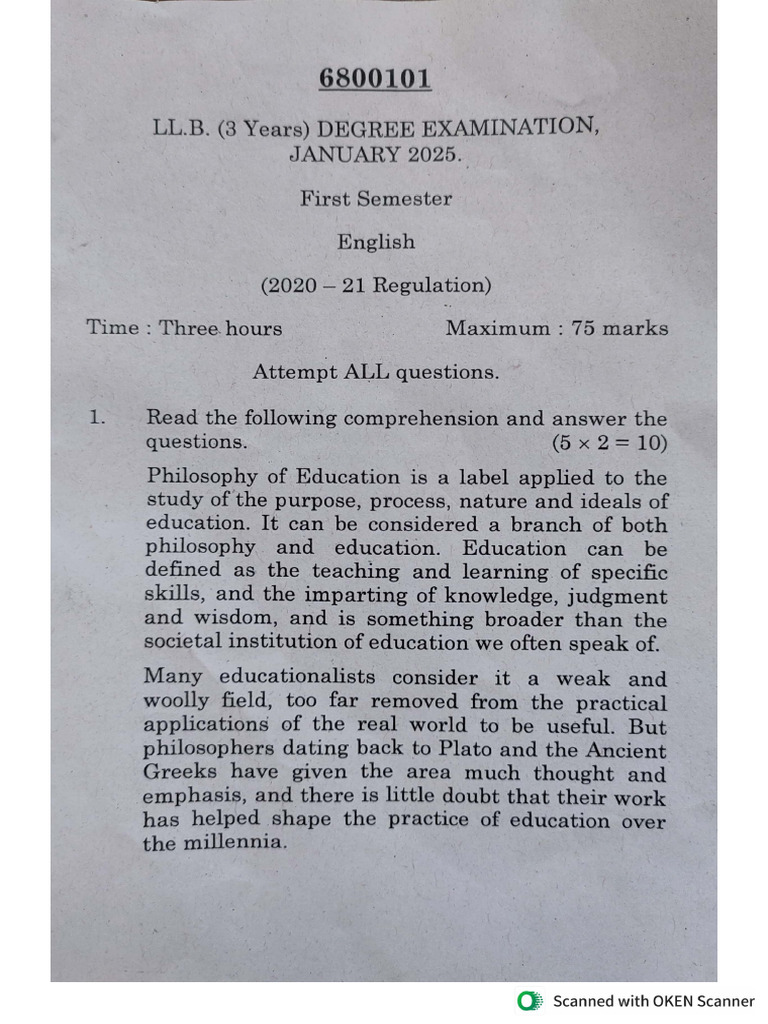 1st Semester LLB All Question Paper 2025 | PDF