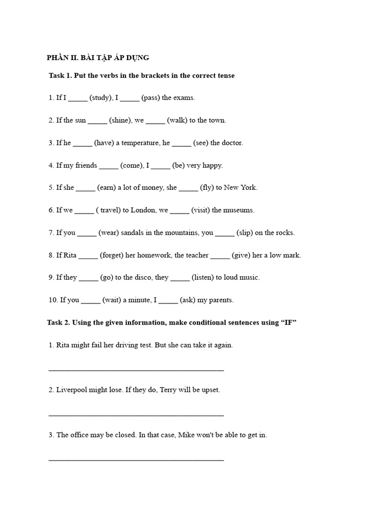 Conditional Sentence Exercises and Tasks | PDF