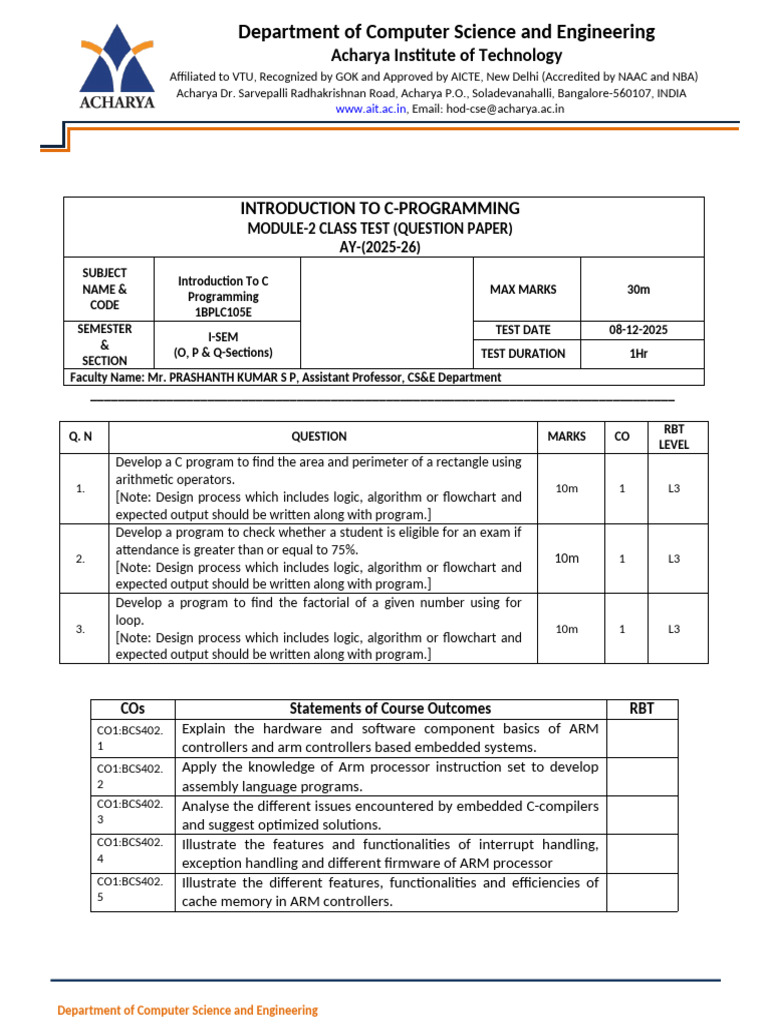 C-Programming Module 2 Test Paper | PDF | Central Processing Unit ...