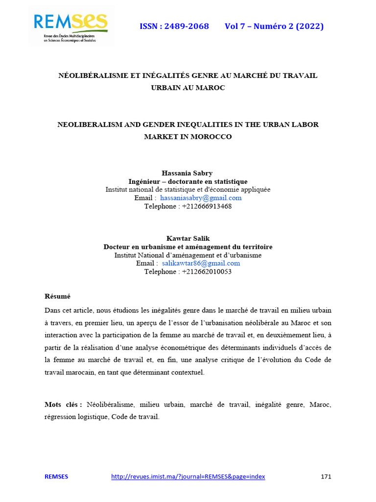 Inégalités de genre au travail au Maroc | PDF | Pauvreté | Pauvreté et ...