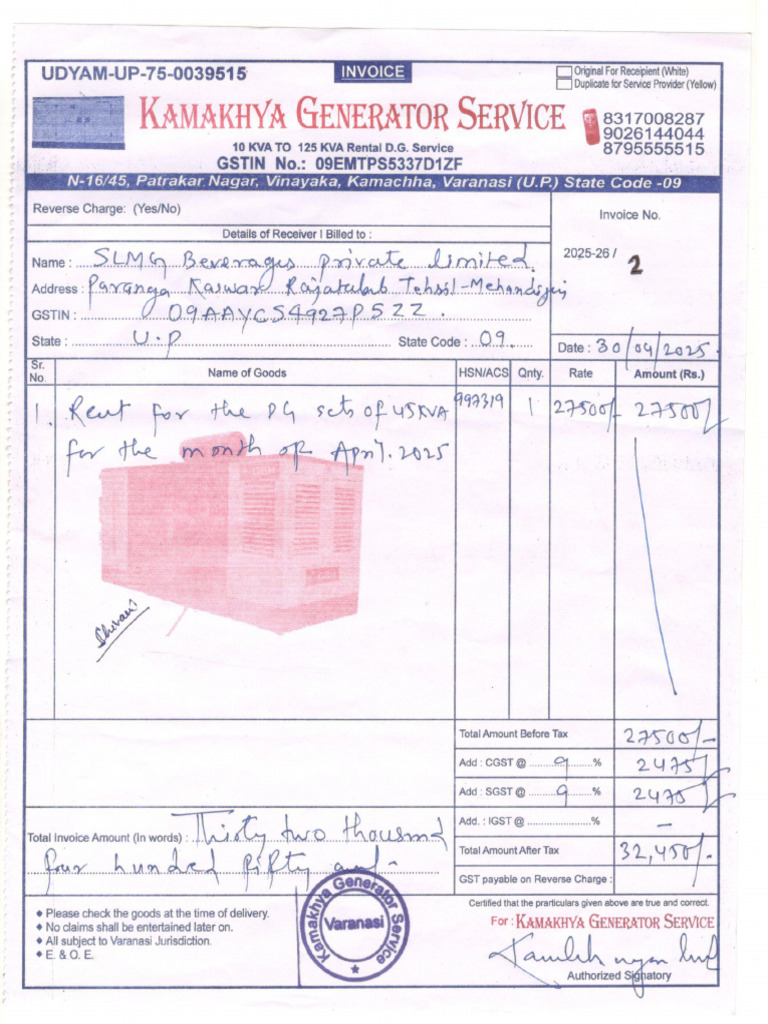 DG Bill - City Office - VNS - Apr'25 | PDF