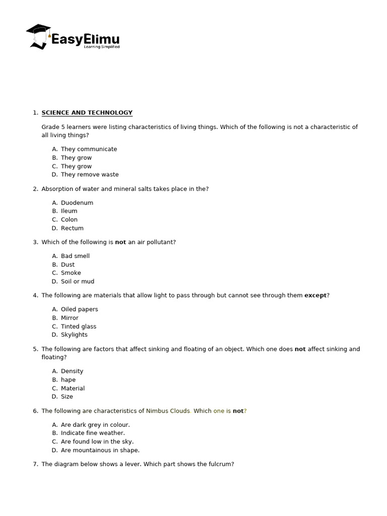 Grade 5 Integrated Science Exam 2024 | PDF | Manure | Soil