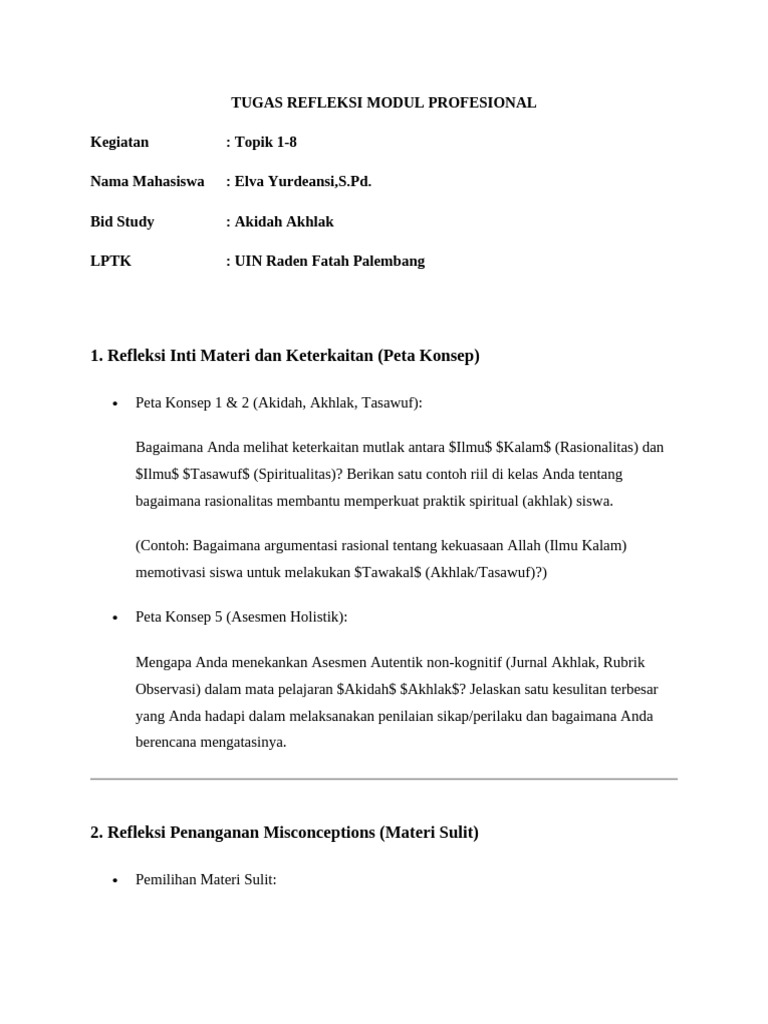 Refleksi Pembelajaran Akidah Akhlak | PDF