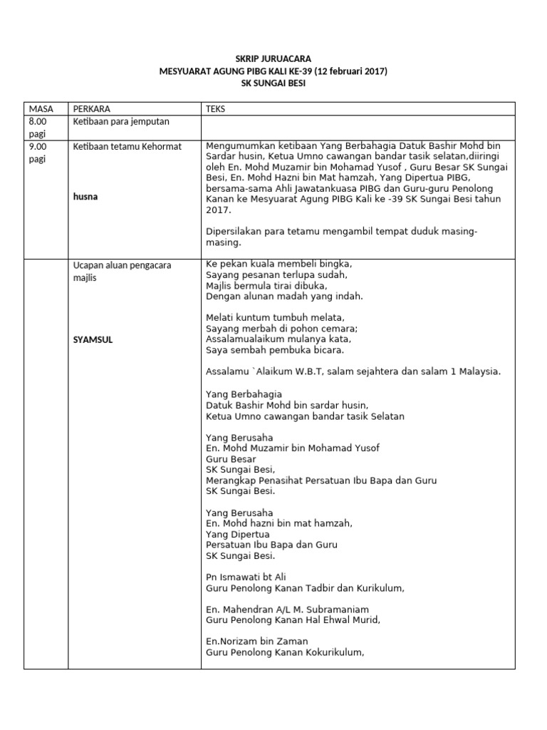 Skrip Mesyuarat Agung PIBG 2017 | PDF