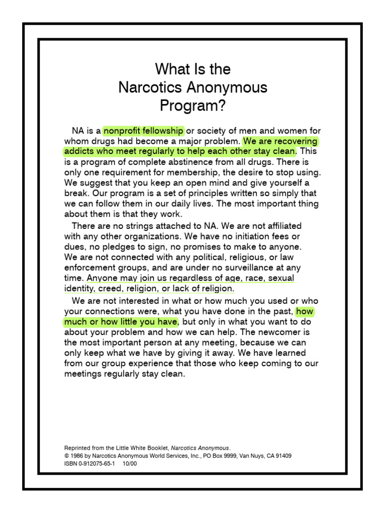 Understanding Narcotics Anonymous Program | PDF