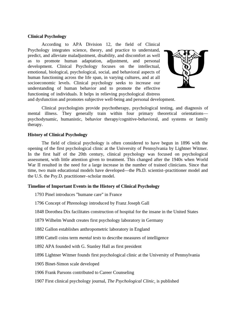 Overview of Clinical Psychology History | PDF | Psychology | Clinical ...