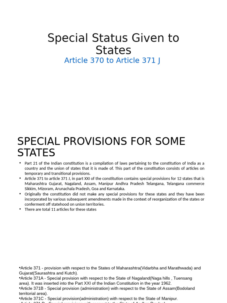 Special Provisions for Indian States | PDF | Public Law | Government