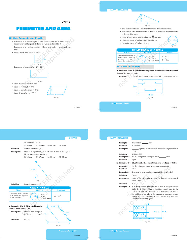 Perimeter and Area Formulas Explained | PDF | Area | Circle