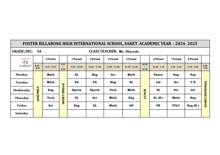 3A Class Timetable | PDF