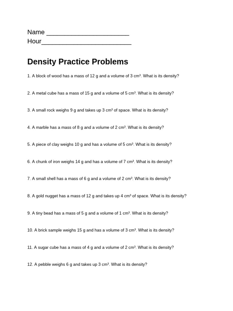 Density Practice Problems and Solutions | PDF