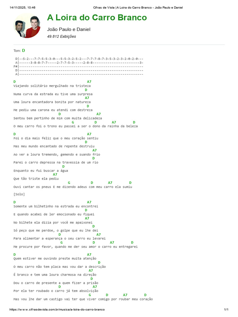 A Loira do Carro Branco - Letra e Cifras | PDF | Amor
