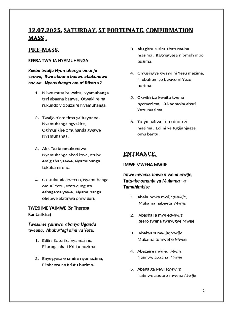 12.07.2025. Comfirmation Mass | PDF